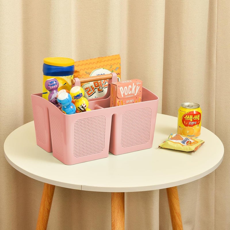 A-Link Portable Shower Caddy Basket with Compartments, Plastic Divided Cleaning Caddy Organizer Storage Tote with Handle for Bathroom, College, Dorm Room Essentials, Pink - Image 5